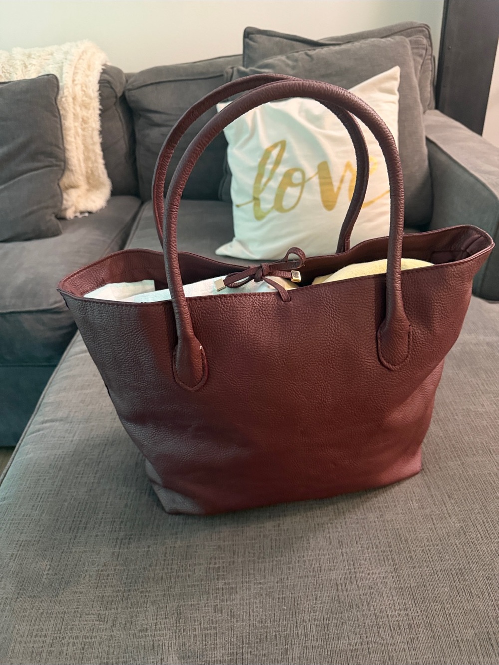 H&M Burgundy Pebbled Leather Tote